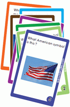 Flash cards on the American flag. Learn some facts about the flag and its meaning to the American people.