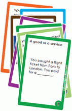 Learn about goods and service with a set of cards containing relevant questions.