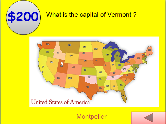 U.S. States and their capitals PowerPoint presentation game for kids
