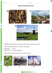 worksheet for kids to distinguish between urban and rural areas - pdf