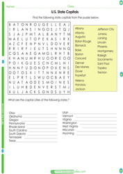 U.S. state capitals names worksheet pdf