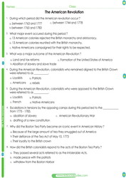 The American Revolution worksheet for kids. Students will review the causes and consequences of this even in U.S. history.
