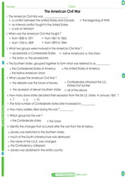 The American Civil War and Reconstruction Worksheet for kids. Here students learn all about what happened during this period and how it reshaped America.