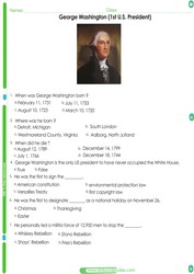 U.S. President George Washington worksheet for students.PDF Printable test
