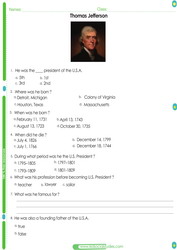 Thomas Jefferson worksheet for kids. Learn about U.S. presidents