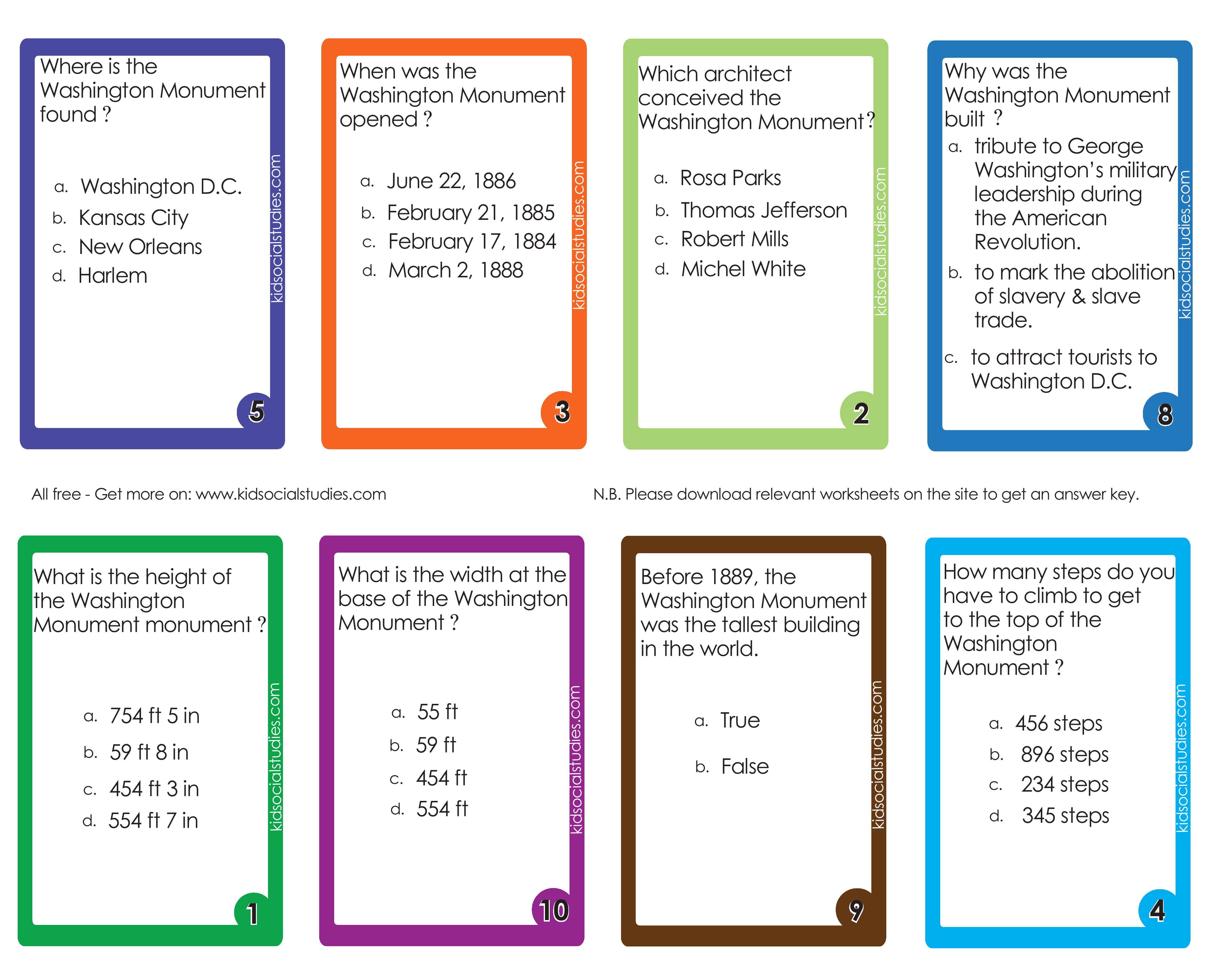 The Washington monument pdf flash cards downloads for kids. 