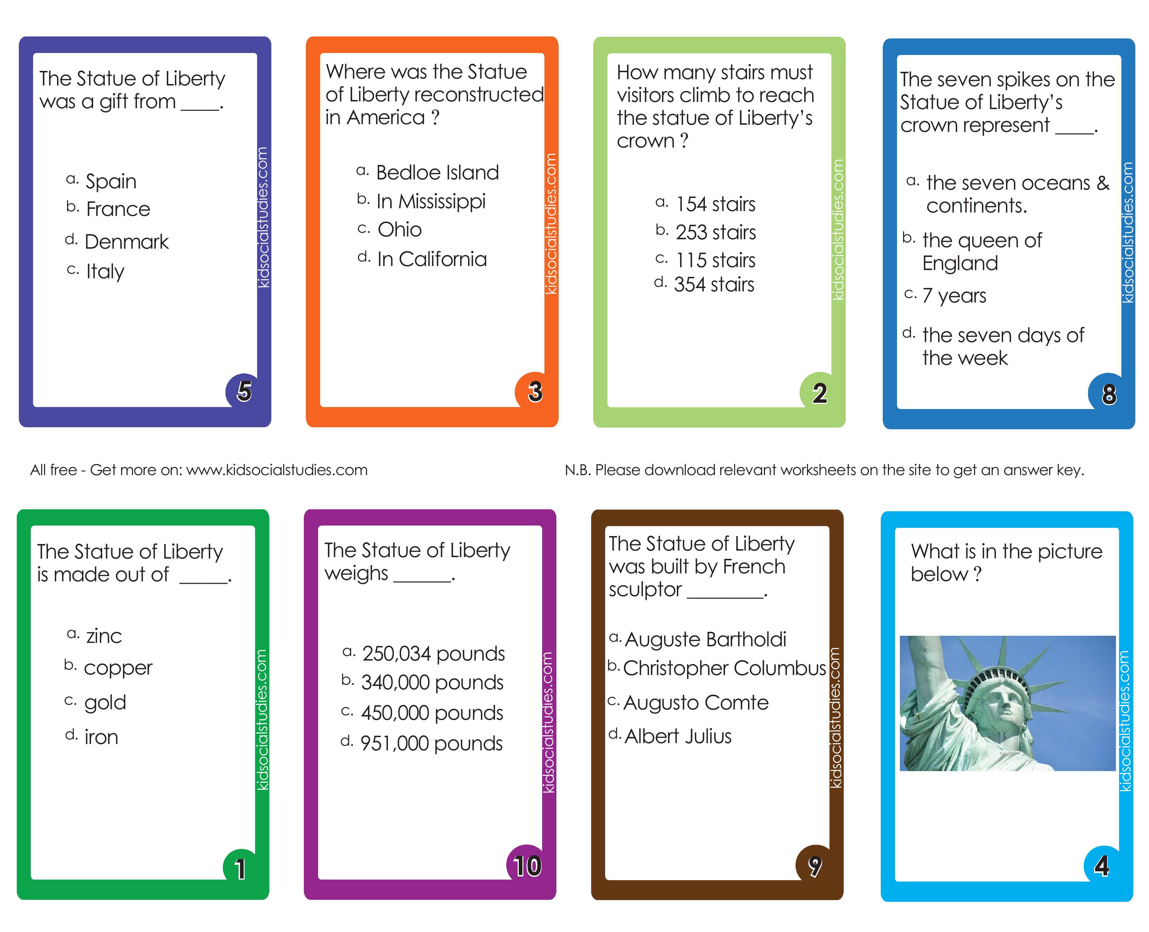 Flash cards on the statue of liberty for kids. Pdf printable downloads