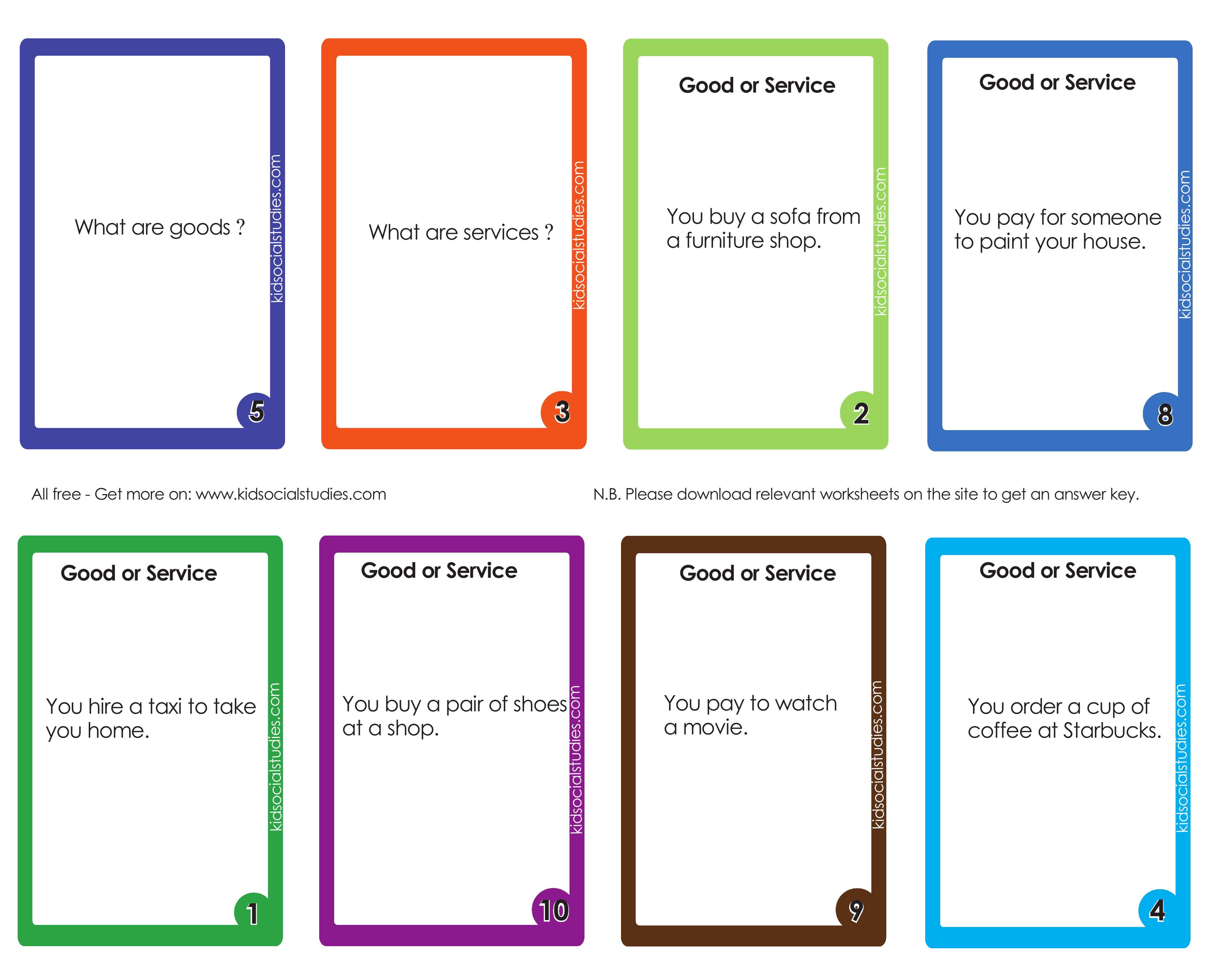 differentiate between goods and services flash cards pdf for kids