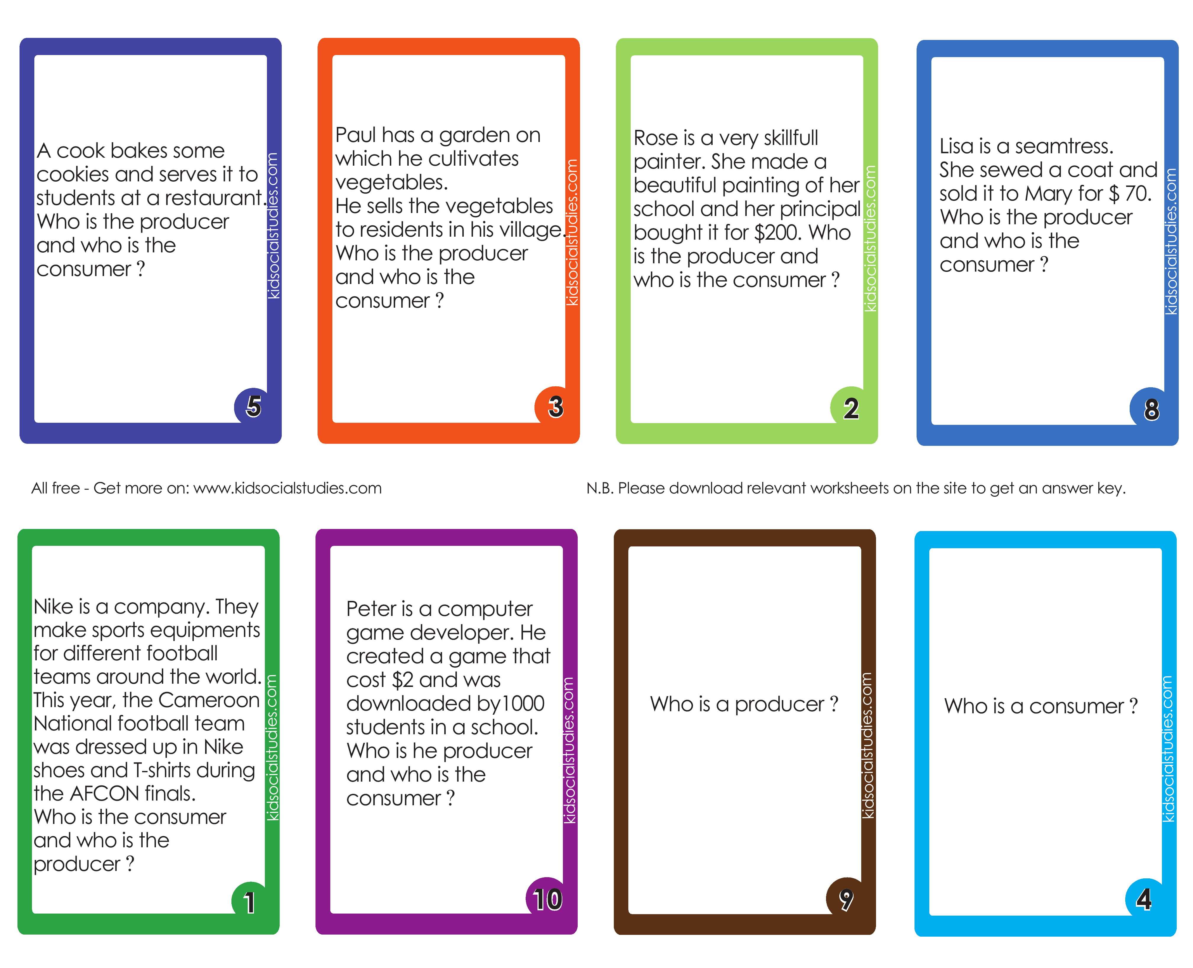 Flash cards to teach kids to differentiate between a producer and a consumer. Free pdf download