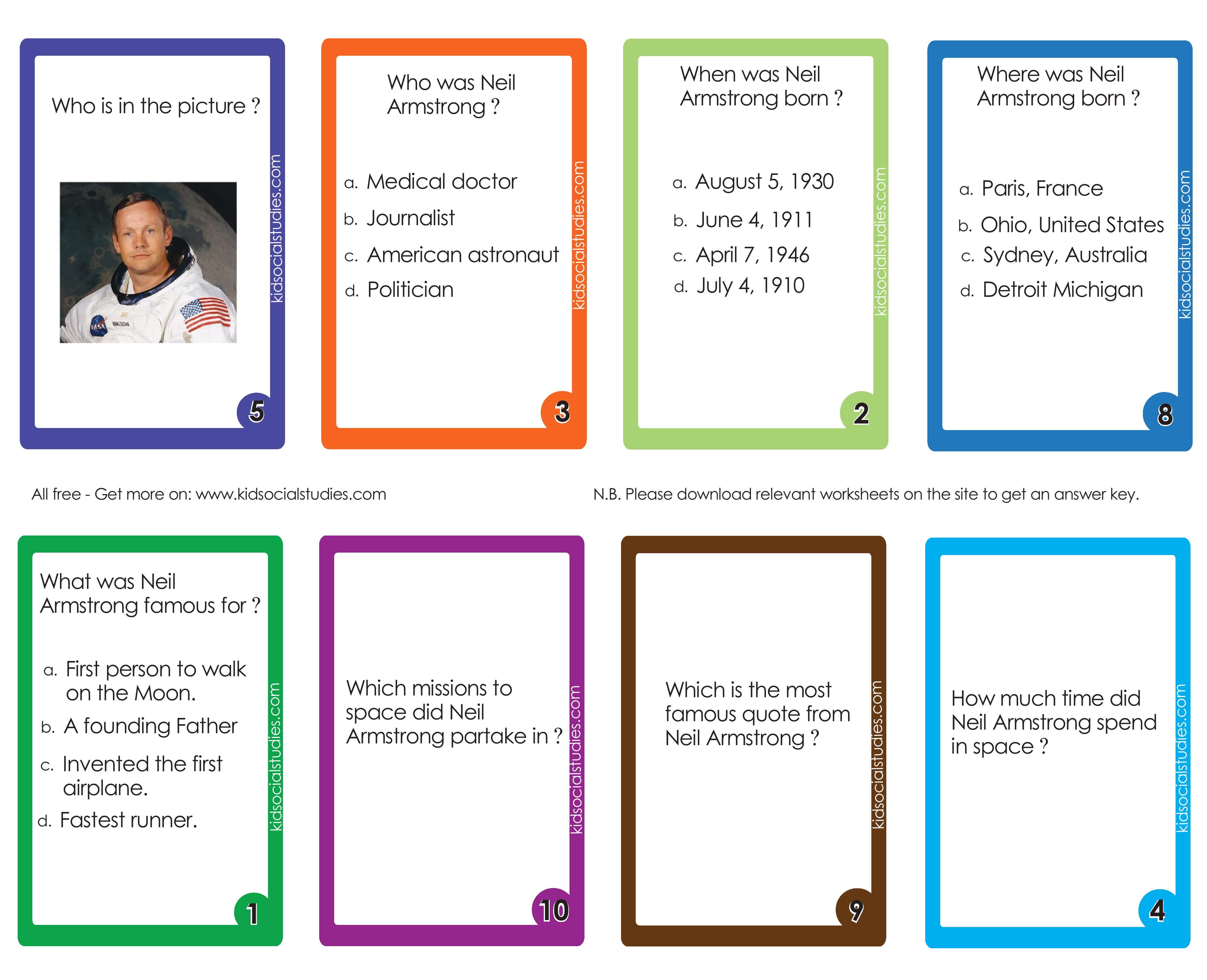 Neil Armstrong Flash cards pdf printable for kids