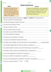 Goods and services worksheet pdf for kids. Learn to define what a good is and what  service is with some examples.