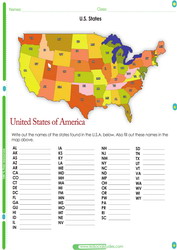 a map of U.S. states worksheet for kids