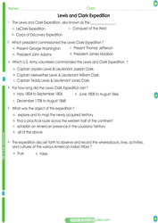 Lewis and Clark Expedition worksheet for students. Students will review with a MCQ.
